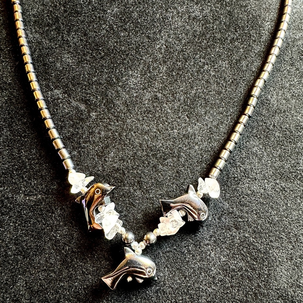 Dark Gray and white Dolphin Necklace